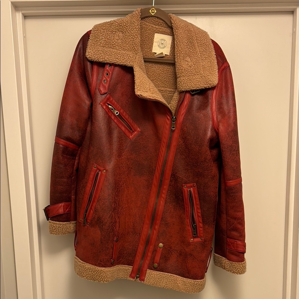 Red Shearling Leather Jacket